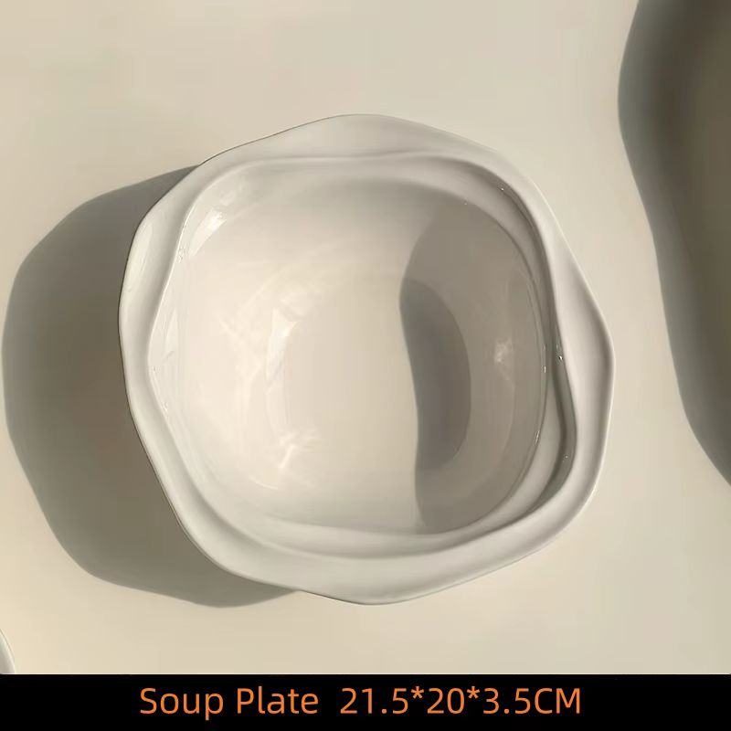 Assiettes ovales en céramique à motif ondulé français – Vaisselle de 12/10/8 pouces pour la maison