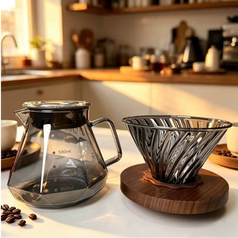 Cafetière à filtre en verre, design diamant, avec support de filtre, pour usage domestique et professionnel