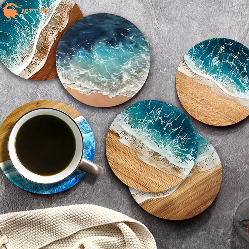 Ensemble de sous-verres et napperons ronds en bois bleu océan