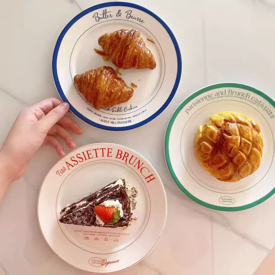 Plat français individuellement rond en céramique