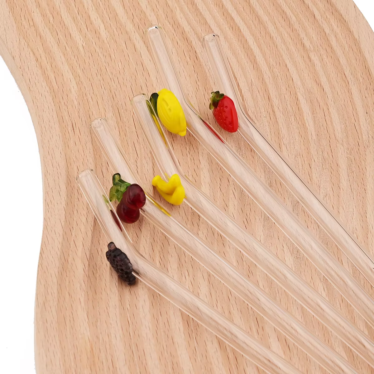 Ensemble de pailles en verre à haute teneur en Borosilicate, 5 pièces, autocollants créatifs pour fruits, thé au lait, jus, paille à Cocktail avec brosse, accessoires de Bar