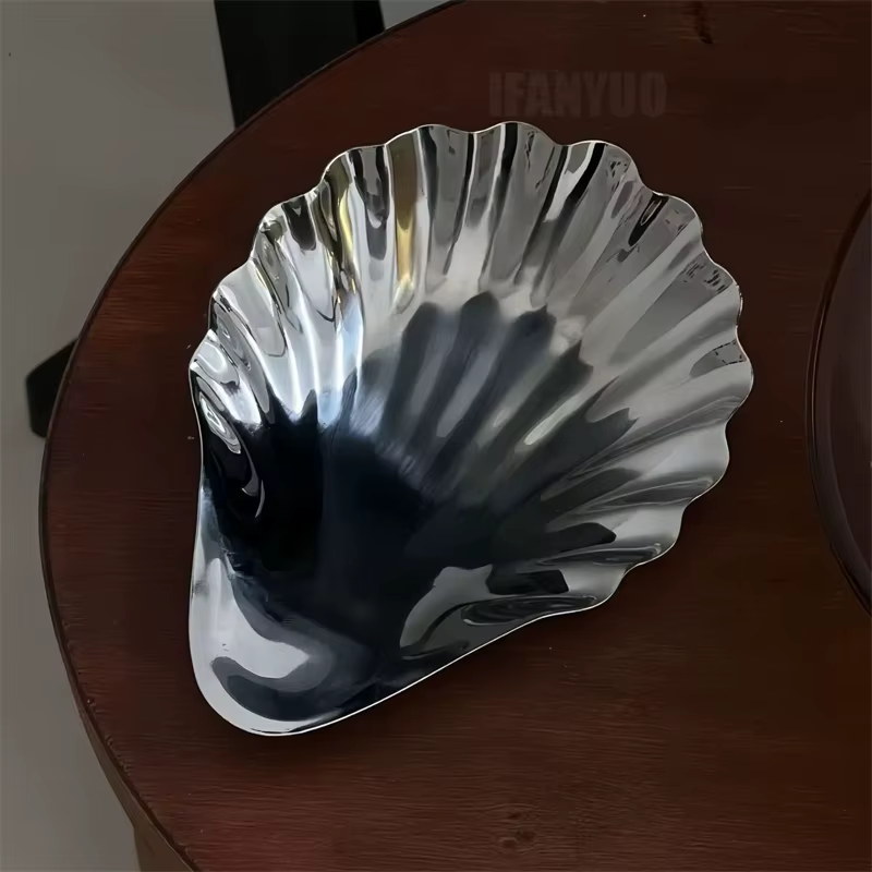 Assiette à vaisselle en acier inoxydable en forme de coquille pour Desserts