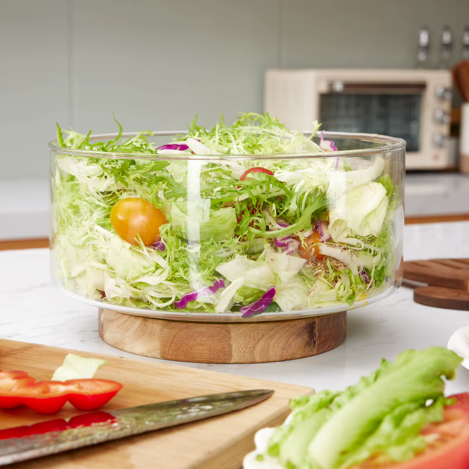 Bol à fruits en verre créatif grand bol à salade Base en bois collations pop-corn noix bols de rangement maison noël Snack conteneur de stockage