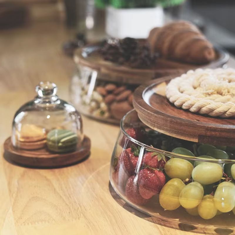 Conteneurs de stockage des aliments en verre créatifs avec couvercle en bois