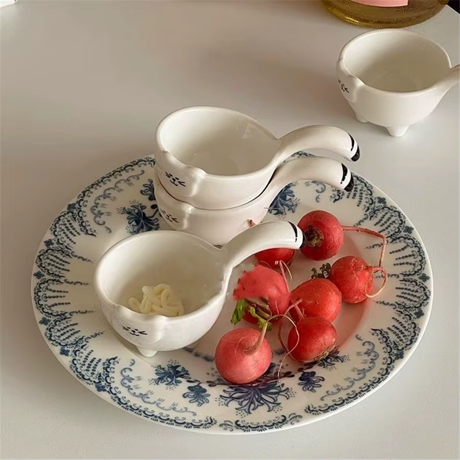 Petite tasse à café et à lait en forme de chat, petit bol à saccharine en céramique avec poignée, petite assiette à ingrédients mignons, 20ml, 0.7oz