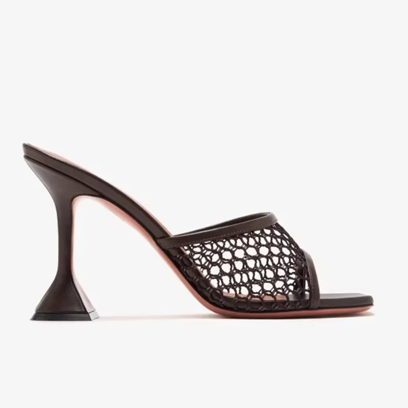 Pantoufles tissées à talons en verre de vin, chaussures modernes Sexy à bout carré ajouré, à enfiler, à la mode pour femmes, nouvel arrivage