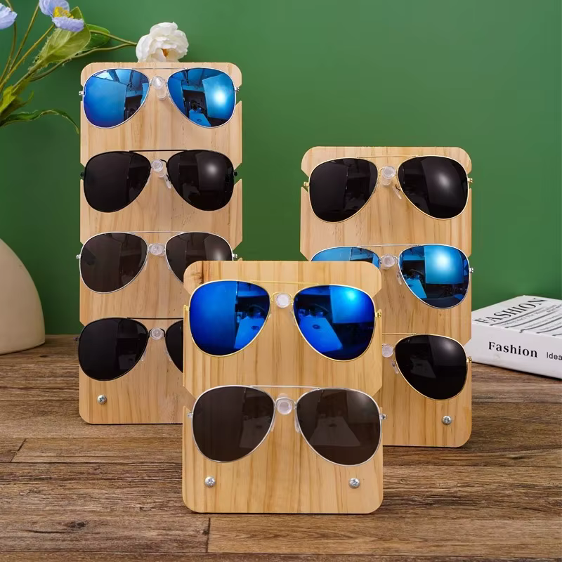 Panneau en bois avec présentoir de lunettes en bois acrylique transparent, support de rangement multicouche pour lunettes de soleil, présentoir de rangement pour lunettes de maison