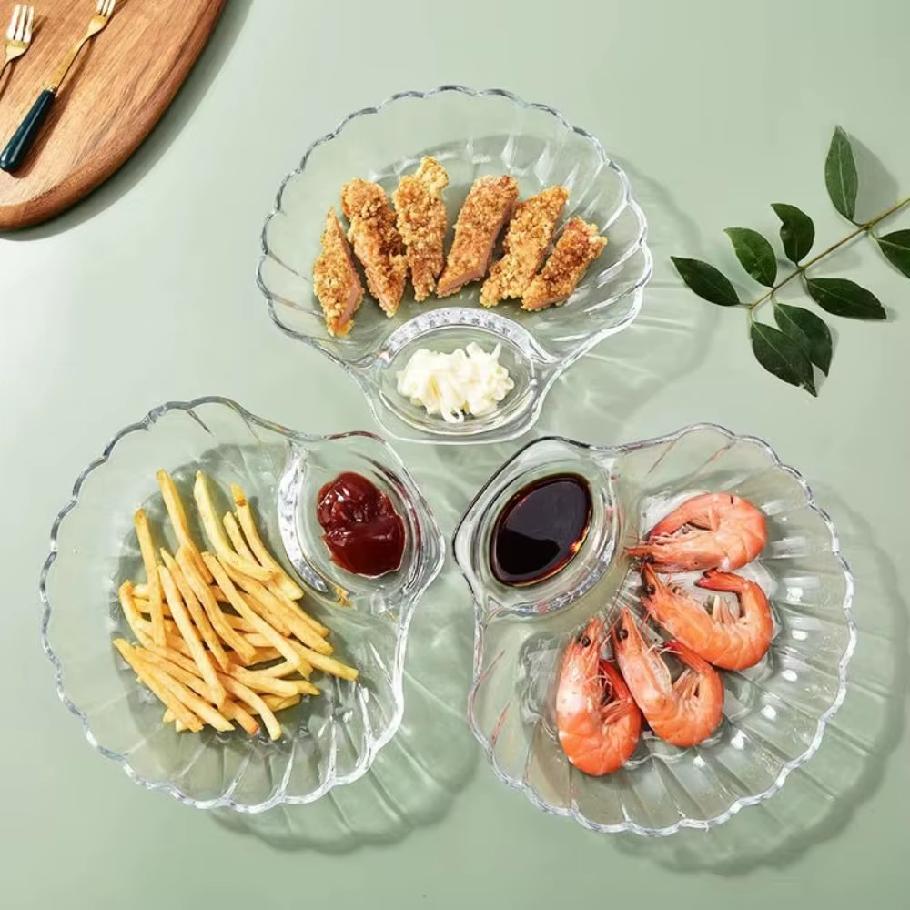 Assiette à boulettes transparente avec disques à vinaigre