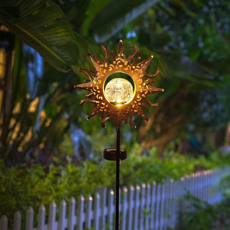 Lampe de projection solaire étanche en forme de cloche creuse, avec projection de soleil sur verre craquelé, pour pelouse, porte, jardin, maison