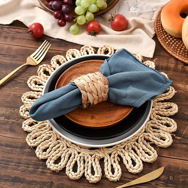 Napperons et sous-verres en rotin tissé à la main – Tapis de table circulaires résistants à la chaleur pour la cuisine