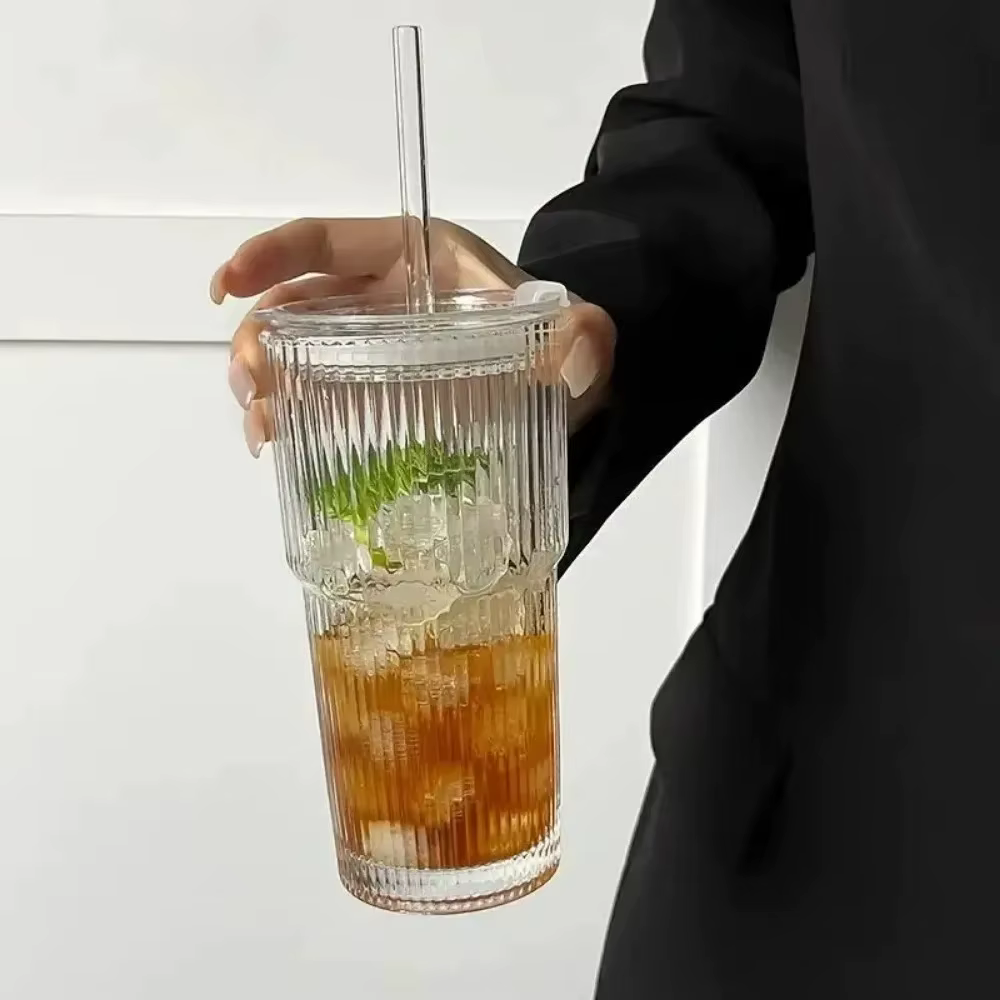 Tasse en verre à rayures de 600ml