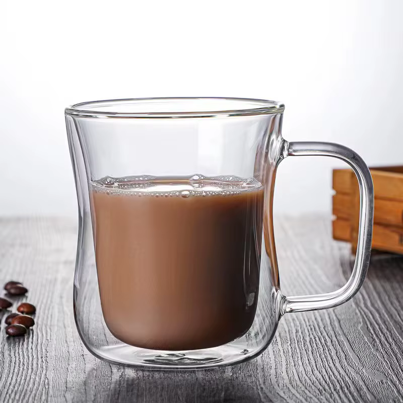 Verres transparents à double paroi en borosilicate avec poignée