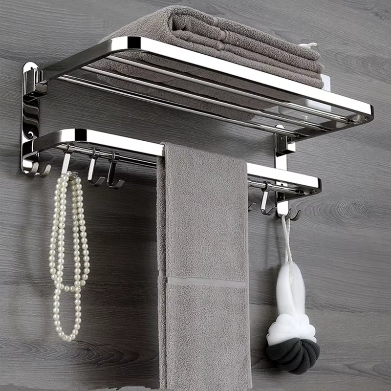 Étagère Pliante en Acier Inoxydable pour Serviettes de Bain