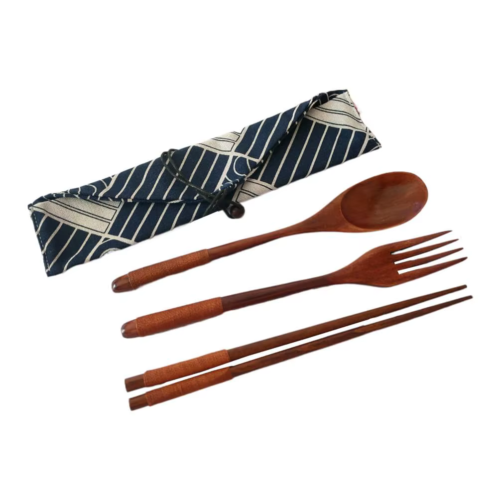 Ensemble de couverts en bois naturel durable 3 pièces