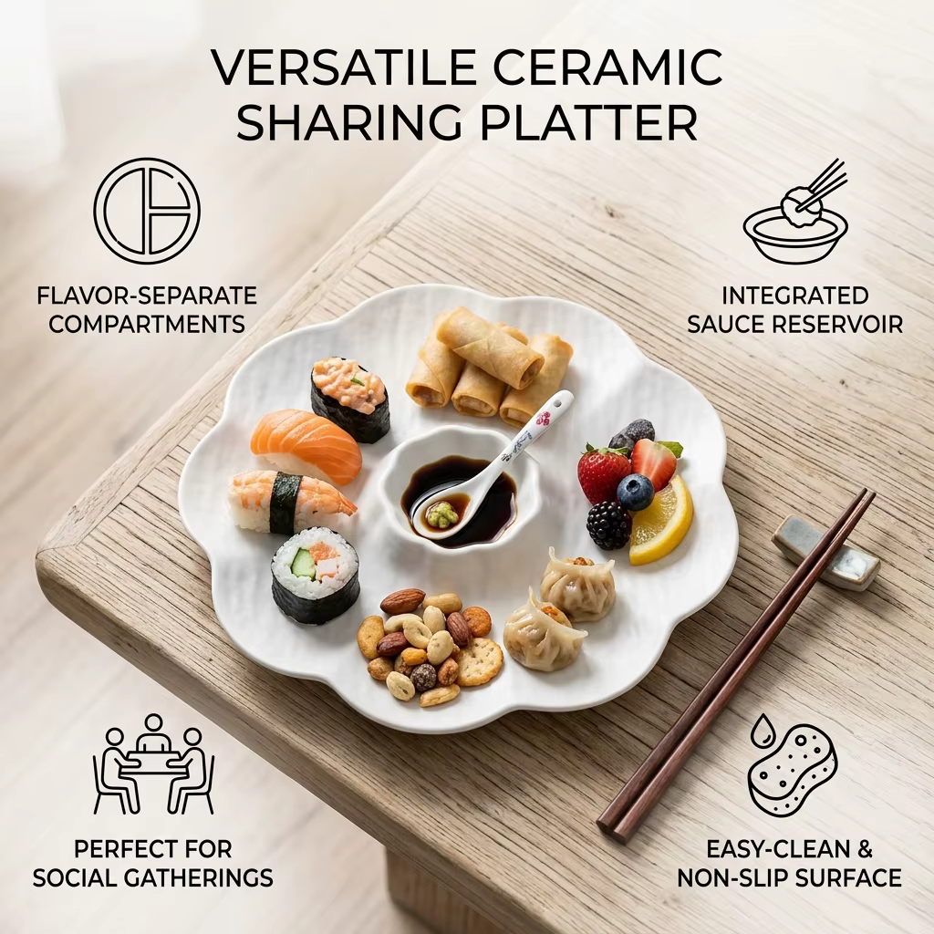 Plateau à dumplings japonais en plastique avec coupelle à sauce