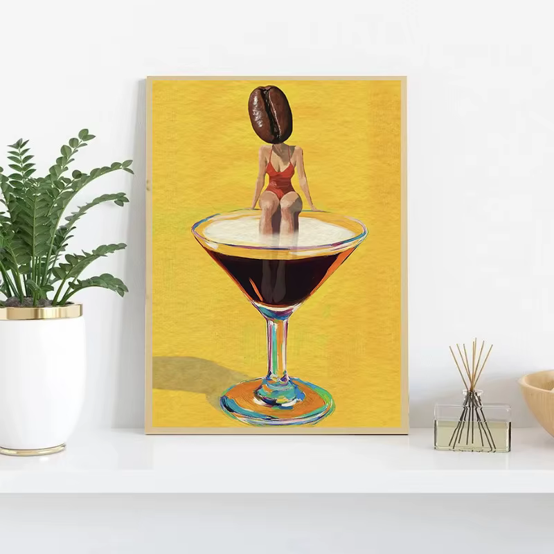 Café Martini Cocktail Margarita boisson fille sautant dans le verre à vin affiche amusante impression sur toile mur Art Bar Club cuisine décor