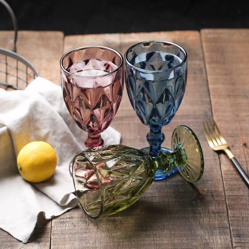 1 pièce 240ml 8oz Vintage en relief couleur unie gobelet ambre vert bleu violet verres à vin