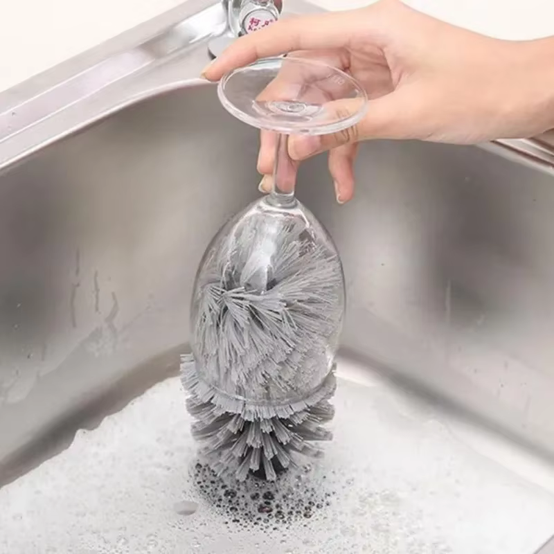 Brosse à ventouse pour évier, pour verres à vin, tasses, bouteilles, poignée à poils durables, nettoyeur de stabilité vertical, brosse en verre avec aspiration Cu