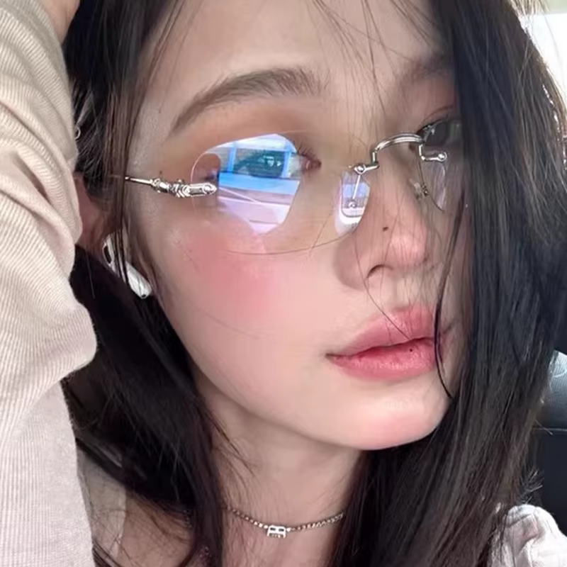 Vintage Y2K Anti lumière bleue bloquant les lunettes mode Transparent carré sans cadre lunettes argent doré carré sans monture lunettes