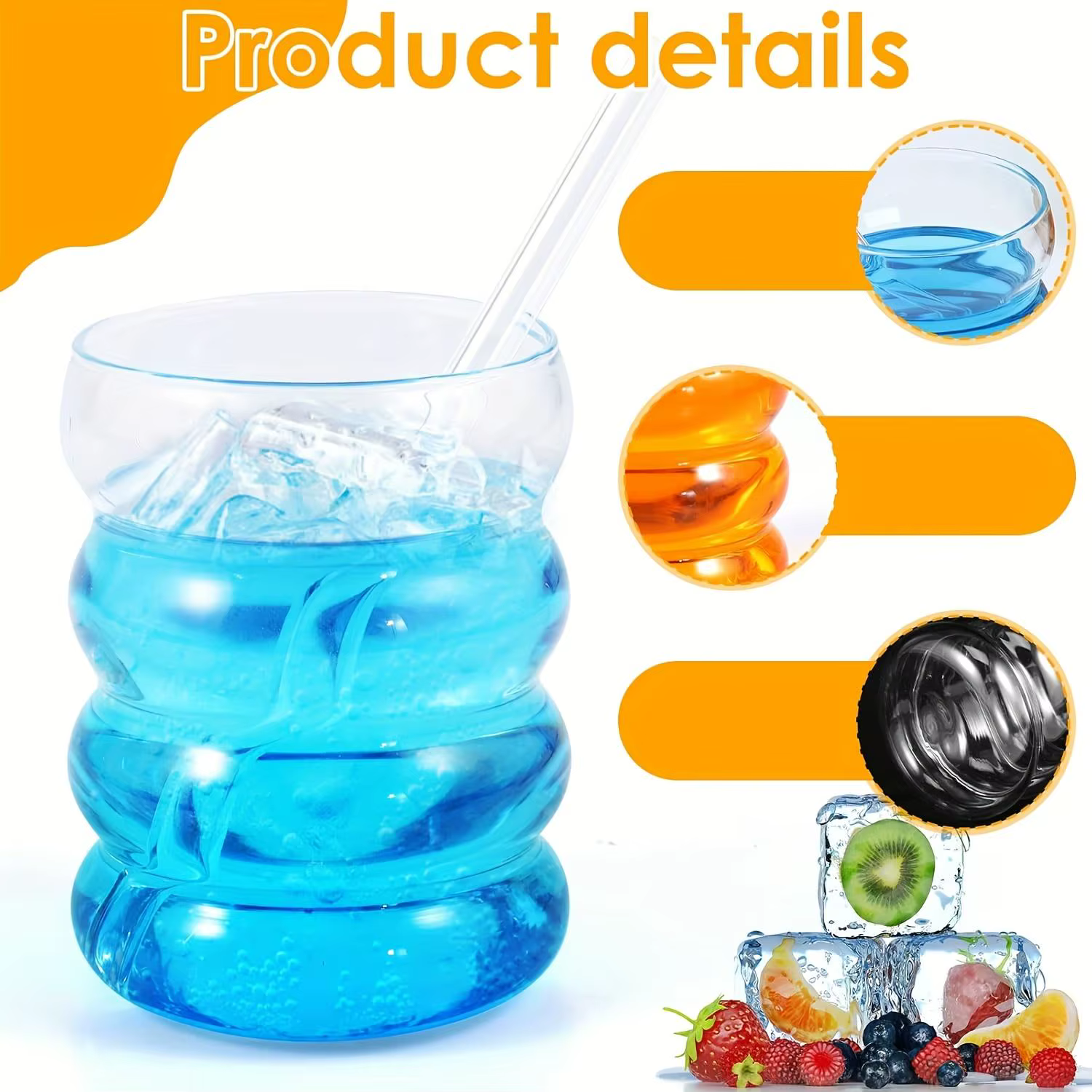 2 tasses à café en verre borosilicate élevé 350ML/11.8oz avec paille et brosse