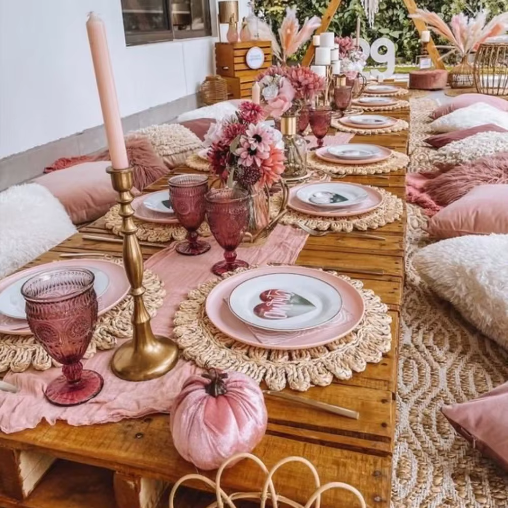 Napperon tissé en paille Boho pour mariage