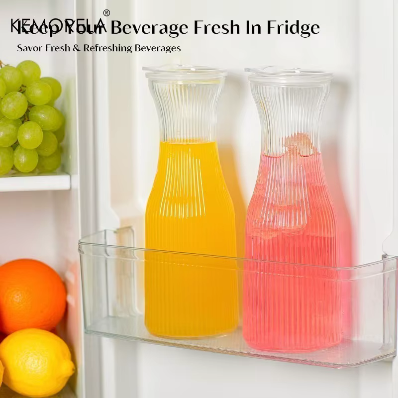 Carafe en verre côtelé de 1L avec couvercle