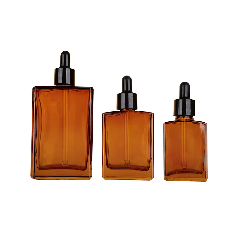 100 ml ‌ Flacon compte-gouttes d'huile essentielle rectangulaire à épaule plate ambre – Récipients cosmétiques en verre rechargeable de 100 ml