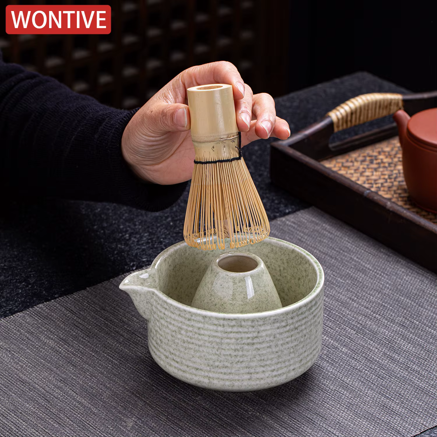 Bol Matcha en céramique gris vert
