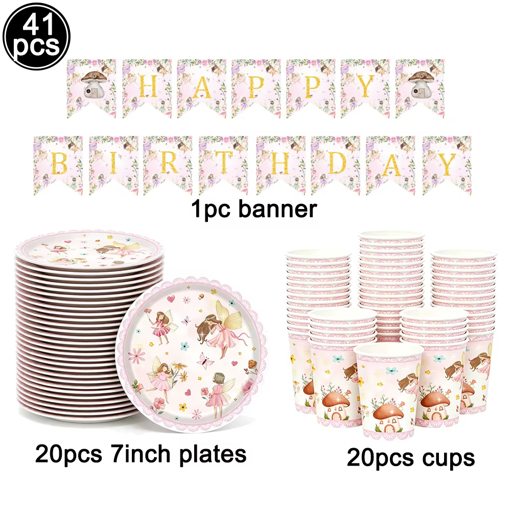 Ensemble de vaisselle de fête féerique comprenant assiettes en papier