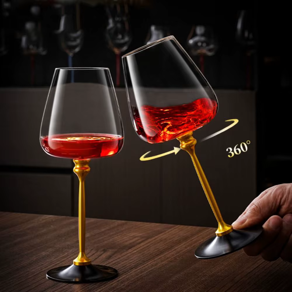 Verres à vin rotatifs uniques en verre transparent