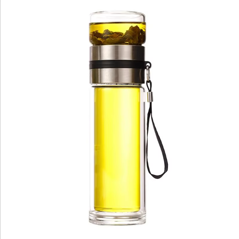Tasse à thé en verre borosilicaté transparent à double paroi avec poignée