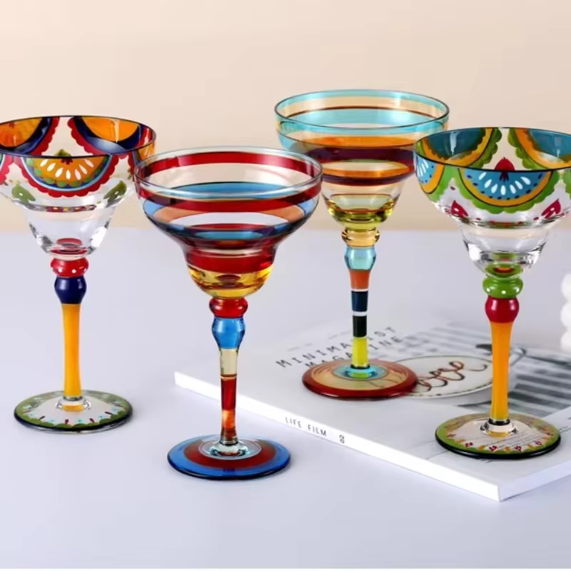Ensemble de verres à Cocktail Margarita et Champagne colorés faits à la main