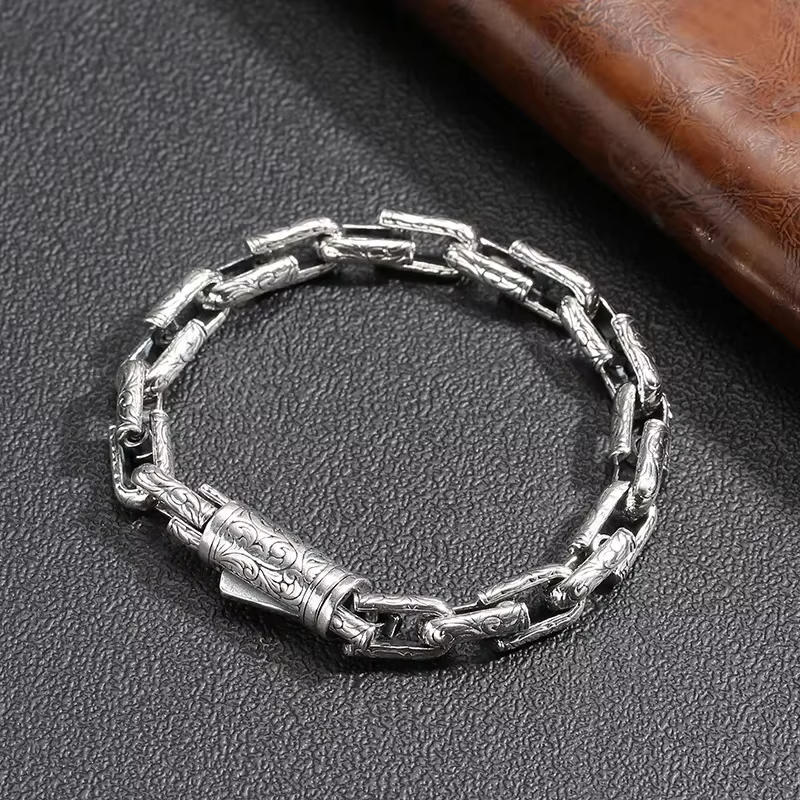 Bracelet couleur argent pour hommes, nouveau motif d'herbe en rotin, Design créatif, personnalisé, rétro, fait à la main, mode agressive, bijoux pour hommes