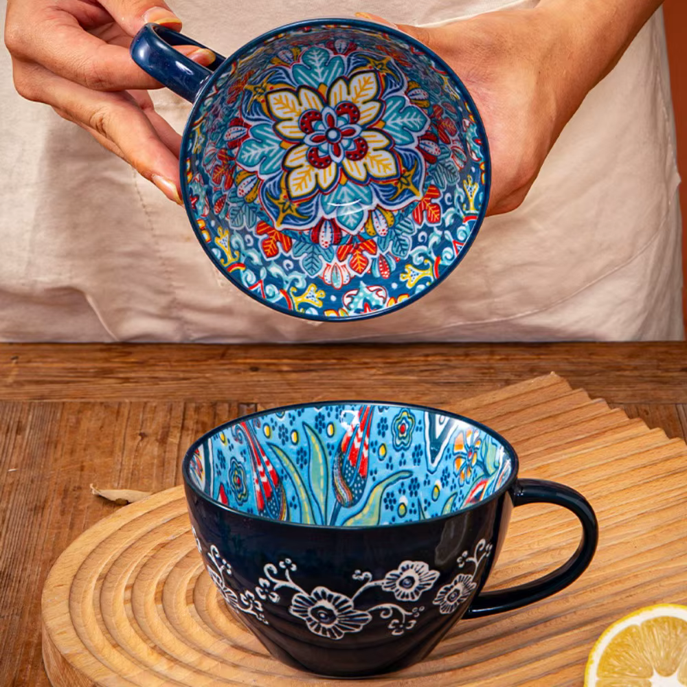 Tasse de petit déjeuner bohème en céramique créative