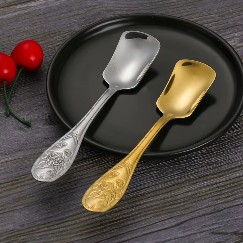 Nouveau acier inoxydable or argent cuillère vaisselle dîner cuillères à soupe fourchette à tête plate pelle