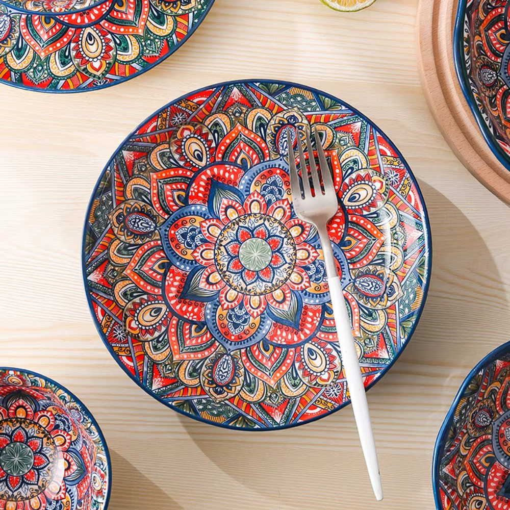 Vaisselle motif fleur assiette en céramique bohème