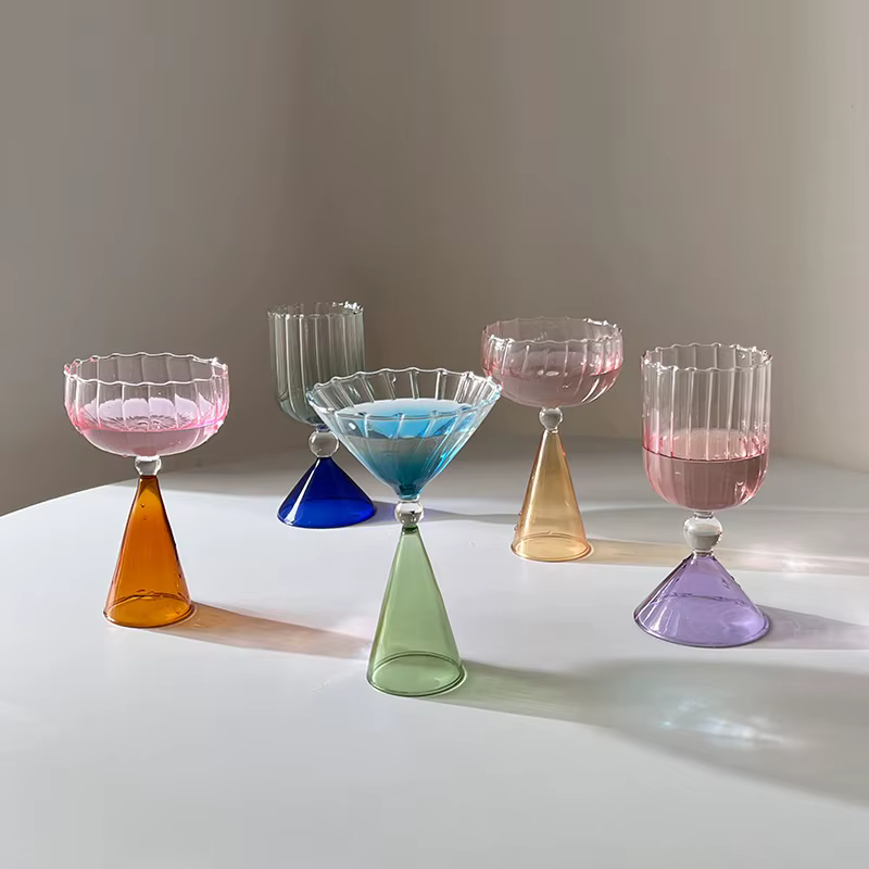 Créatif deux tons vert bleu ambre violet couleur ondulation Style Martini Mojito Champagne Margarita verres à Cocktail gobelet tasse