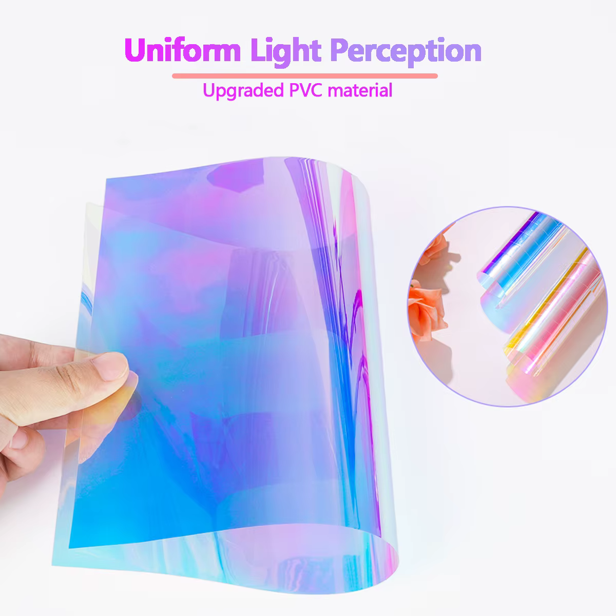 Film de fenêtre transparent holographique, Film de fenêtre décoratif coloré dichroïque pour centre commercial et bureau, vitrail auto-adhésif