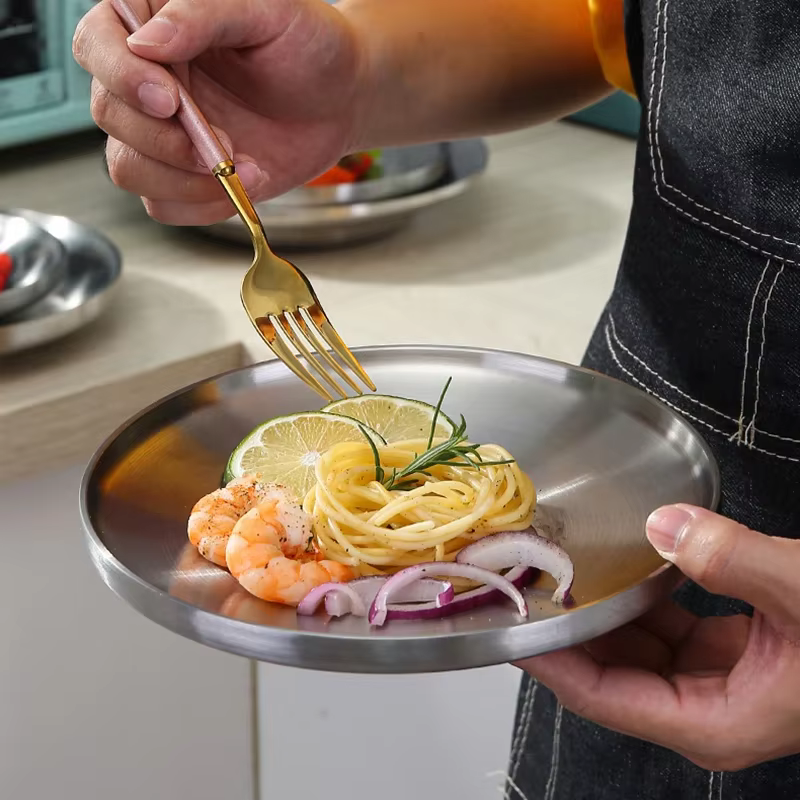 Assiette ronde en acier inoxydable 304