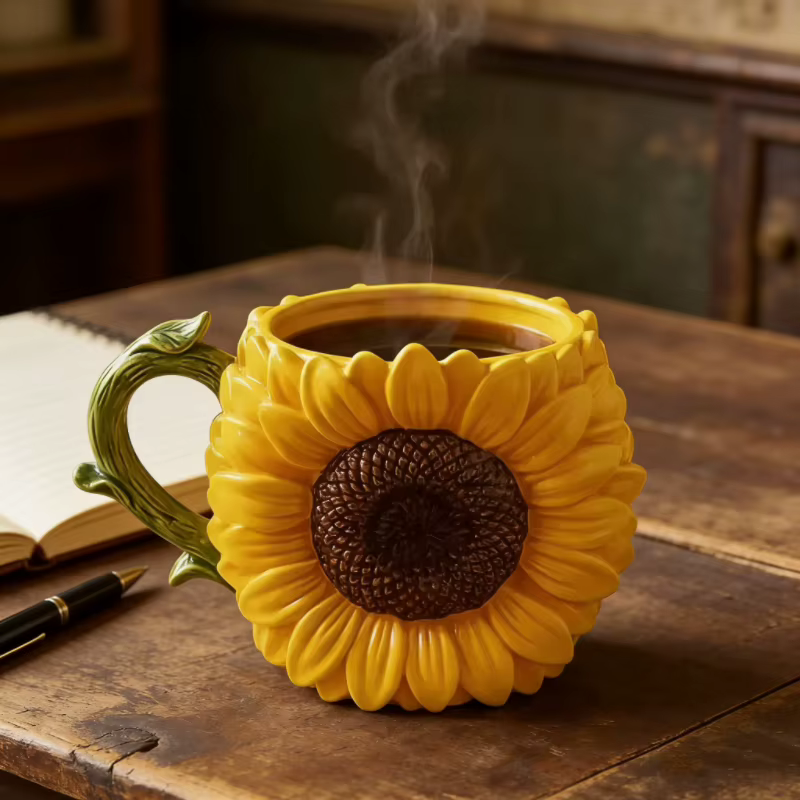 Tasse à café en céramique Tournesol - Tasse décorative florale 3D