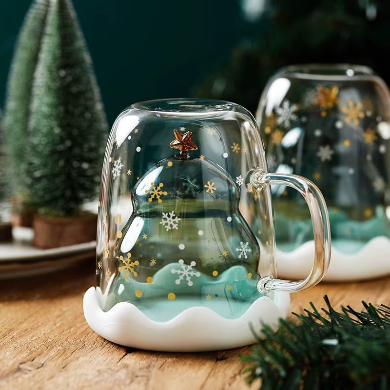 YWDL Arbre de Noël Tasses à café avec couvercle Tasse à thé