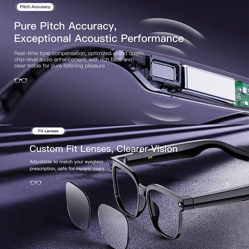 Lunettes intelligentes nouvelle technologie, assistant linguistique IA, enregistrement audio et vidéo, appel Bluetooth, traduction en temps réel, lunettes intelligentes
