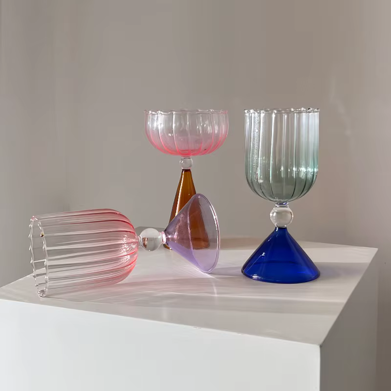 Créatif deux tons vert bleu ambre violet couleur ondulation Style Martini Mojito Champagne Margarita verres à Cocktail gobelet tasse