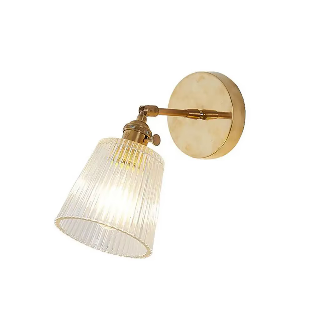 JIANKELONG Applique murale moderne en verre, abat-jour transparent en cuivre nordique, décoration murale rétro pour chambre à coucher, salon, bureau.