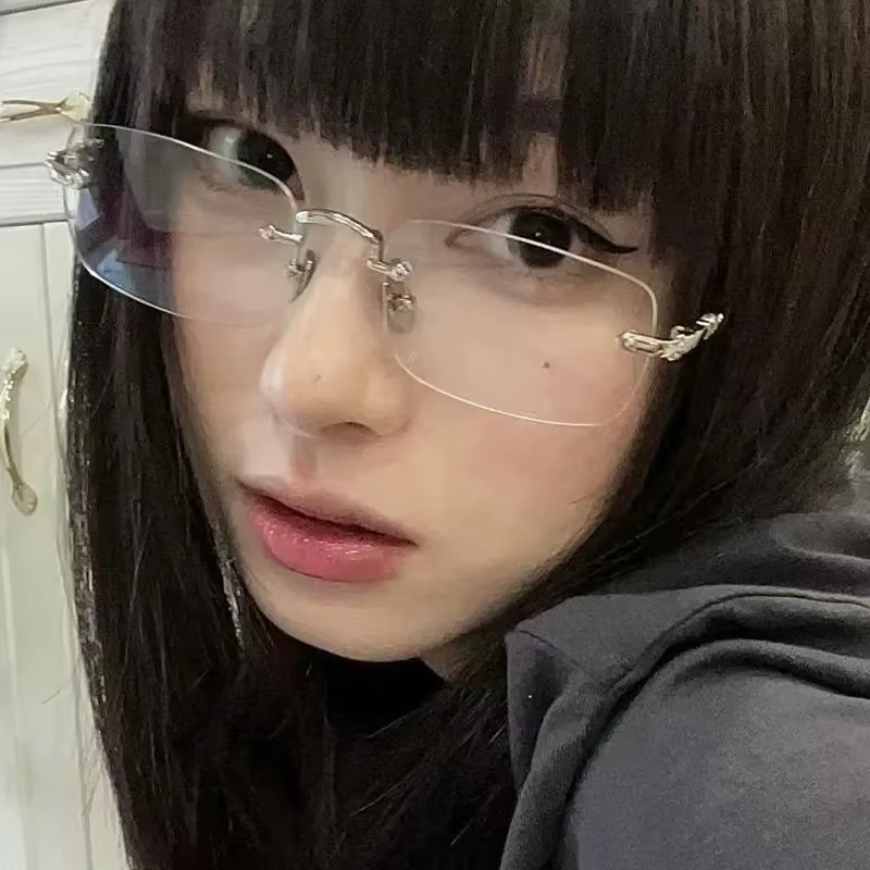 Vintage Y2K Anti lumière bleue bloquant les lunettes mode Transparent carré sans cadre lunettes argent doré carré sans monture lunettes