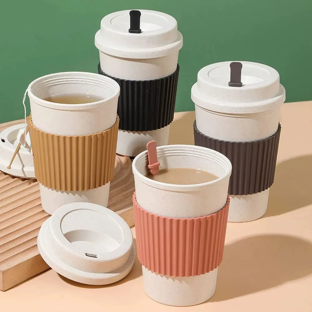 Tasse à café portable réutilisable avec paille de blé
