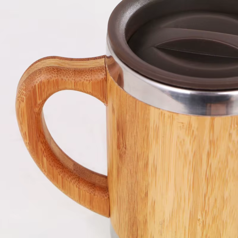 Tasse à café rustique en bambou avec poignée couvercle