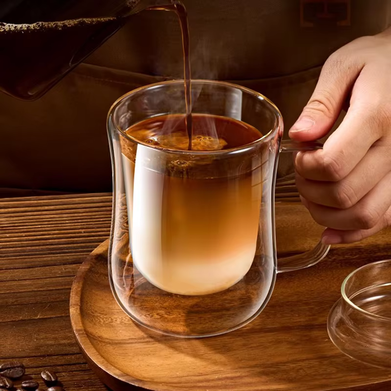 FOME 1/2/4 pièces tasses à café en verre à Double paroi tasse à expresso transparente avec poignée pour boisson chaude