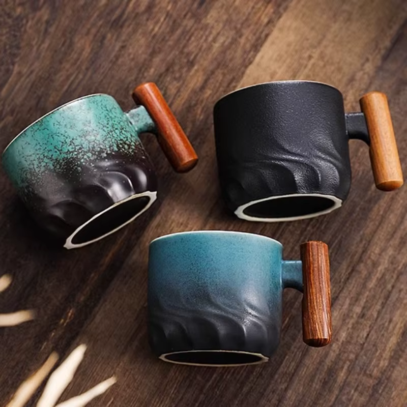 Tasse à café créative faite à la main, exquise, Vintage, avec manche en bois, tasses, verres, cuisine, Bar à manger, maison