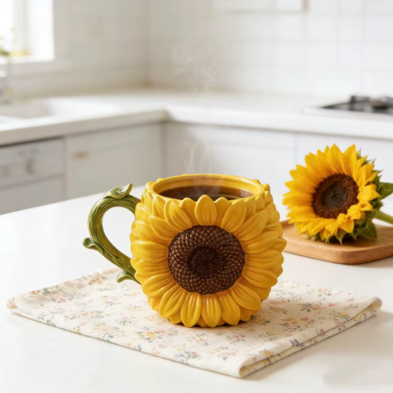 Tasse à café en céramique Tournesol - Tasse décorative florale 3D